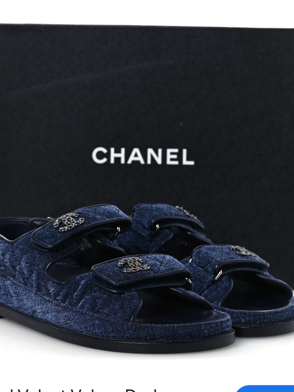 RARE CHANEL Navy Velvet Double-Strap Denim Dad Sandals with CC Hardware 39